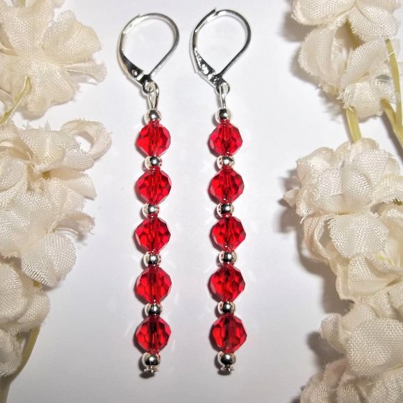 Red Earrings, Long Red Earrings, Earring, Earring Earring Earring Earring A173 - Picture 1 of 8